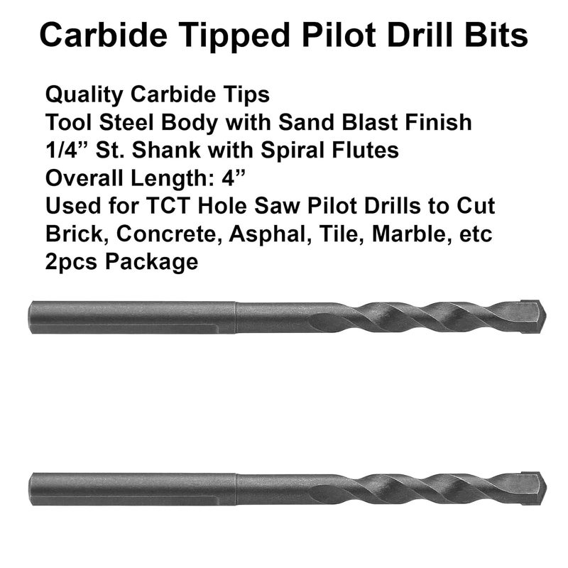 ENGTOOL MaxTool 2PCs 1/4" x 3-3/4" Carbide Tipped Pilot Drill Bits for All holesaw arbors to Cut Asphalt Brick Concrete Marble Tile etc; BA00S16R14P2 - Image 2